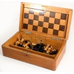 Fa sakk készlet, dobozban, 30x19 cm