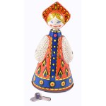 Népi ruhás táncoslány retro lemezjáték, kulccsal, nem működik, h: 15 cm