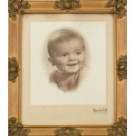 Üvegezett, dekoratív fa képkeret benne kisbaba fotó. Apró sérülések.Belső méret: 40x29,5 cm, külső méret: 46,5x36...