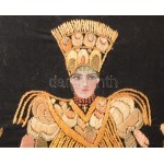 Régi fa képkeret, laza, benne hímzés, 53x46 cm