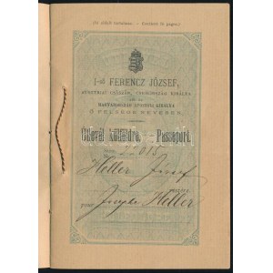 1884 Bp., Ferenc József cs. és kir. nevében kiállított útlevél külföldre, szép állapotban