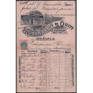 1903 Bp. IV. Király utca, Rosenberg és Quitt Női Divat és Vászonáru Nagyárauház fejléces számla...