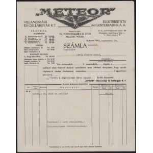 1935-1939 2 db fejléces számla: ,,Meteor Villamossági és Csillárgyár Rt., Sárossy Gyula