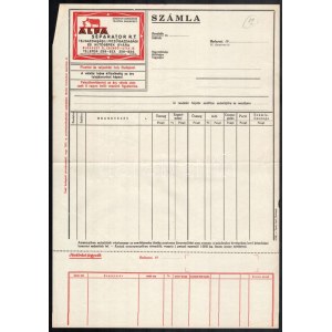 cca 1936 Alfa Separator Rt. kitöltetlen fejléces számla, alján jóváírási jegyzékkel