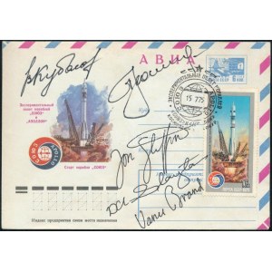 1975 A Szojuz-Apollo program résztvevőinek aláírásai emlékborítékon: Alekszej Leonov (1934- ), Valerij Kubaszov (1935...