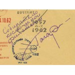 jurij Alekszejevics Gagarin (1934-1968) szovjet űrhajós autográf sorai és aláírása alkalmi borítékon, ...