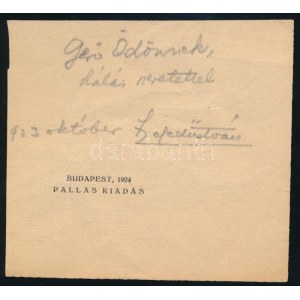 Hegedűs István (1848-1925) klasszika-filológus, MTA tag autográf dedikációja és aláírása Gerő Ödön (1863-1939...