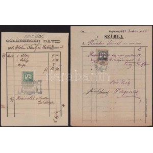 ca 1880-1890 3 db fejléces számla: Goldberger Dávid, Pláger Mór ruha kereskedők nagykőrös 2 db reklámos számla, ...