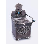 Fűszertartó, kanállal Dávid csillagos díszítéssel, zománc berakással. Ezüst (Ag) antik, orosz, jelzett, 1873...