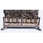 Ezüst (Ag) menóra oroszlánok és a kőtábla ábrázolásával, samesszel. cca 1867-1920, Prága jelzett, JK monogrammal...