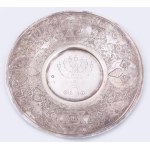 Ezüst (Ag) Kiddus pohár alátéttel. cca 19. sz. utolsó harmada, jelzett, mesterjeggyel, m: 9,5 cm, d: 13,5 cm...