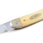 Régi női zsebkés, bicska, két pengével. Kinyitva nagy pegével 15 cm