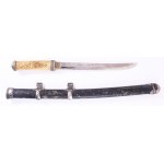 Modern dísz katana, hüvelyében, kopással, h: 66 cm