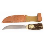 Tramontina kés, faragott agancs nyéllel, dobozában, h: 26 cm