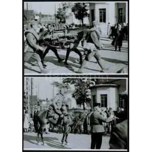 cca 1920 Budapest, Katonai alakulat vonulása, 3 db vintage negatívról készült mai nagyítás, 18x25 cm + cca 1925...