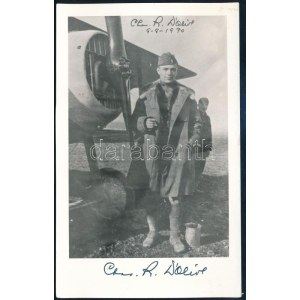 Charles Rudolph d'Olive (1896-1974) amerikai I. világháborús pilóta, repülő ász autográf aláírása őt ábrázoló képen...
