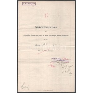 1912 Az S.M.S. Gäa az 1912 Júliusában fedélzetre lépett személyekről. A parancsnok aláírásával és a hajó pecsétjével...