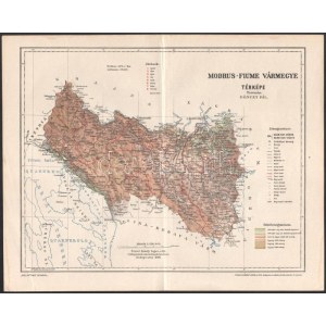1896 Modrus-Fiume vármegye térképe, tervezte: Gönczy Pál, a Pallas Nagy Lexikona mellékletei, 23...