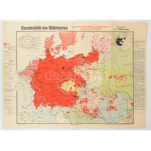 Kleine Sprachenkarte von Mitteleuropa Friedrich Lange ca 1920, Közép Európa nyelvtérképe, 1:4250000, 45x60cm ...