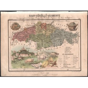 Nagy-küküllő vármegye (Fogaras - Medgyes - Segesvár) nagy méretű (36 x 26 cm. ) kőnyomatú térképe . Megjelent...
