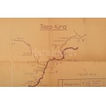 1959 Tisza-túra útvonal térkép és menetrend, kézzel írt feljegyzésekkel, kissé sérült, ragasztott, 55...