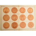 cca 1880 A Magyar Lexikon illusztrációi (budapesti épületek, uralkodói koronák, pecsétek, pénzek, címerek, stb.)...
