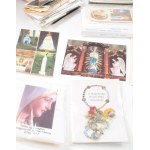 Egy doboznyi szentkép, vallási témájú üdvözlőlap, kegytárgy, modernek.