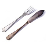 Ezüst (Ag) 6 személyes halas evőeszköz készlet 800-as ezüst, jelzett összesen nettó 694 g