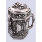 Cödaka / Tzedakah adománygyűjtő persely. Filigrán ezüst (Ag) 925 finomság. Oroszország XX. sz, jelzett, 598 h, m...