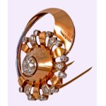 Arany (Au) bross, 14k, benne 0,01ct; 0,02ct; 0,05ct méretű gyémántokból összesen cca 0,9-1ct gyémánt ékítés, jelzett...