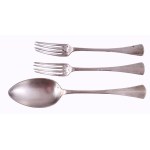 3 db ezüst evőeszköz, két villa, egy tálaló kanál. dianás, mesterjegyes, jelzett. 238 g