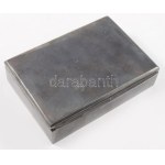 Ezüst (Ag) szivaros doboz fa betéttel. Jelzett, dianás jelzéssel, Br 258 g 13x10 cm