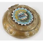 Réz ékszeres szelence murano mikromozaik díszítéssel, d: 4,5 cm