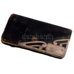 Bőr tárca, ezüst (Ag) díszítéssej, jelzett. Hűmér névre 6x11 cm