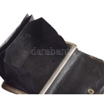 Bőr tárca, ezüst (Ag) díszítéssej, jelzett. Hűmér névre 6x11 cm