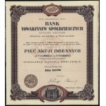 Bank Towarzystw Spółdzielczych S.A., 5 shares at 500 zlotys = 2,500 zlotys, 1929, Warsaw