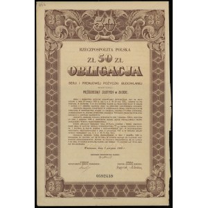 Republic of Poland (1918-1939), bond for 50 zlotys of Premjowa Pożyczka Budowlana, 1930, Warsaw