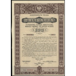 Republic of Poland (1918-1939), 2 x bond of 3% premium investment loan for 100 zlotys in gold, 1.05.1935, Warsaw