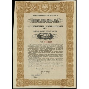 Republic of Poland (1918-1939), set: bond 4 1/2 % internal state loan for 500 and 1,000 zlotys, 1937, Warsaw