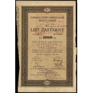 Credit Society of the City of Lodz, set: 5% pledge letter for 1,000 zlotys and 200 zlotys, 1.01.1933, Łódź
