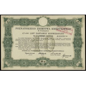 Poznańskie Ziemstwo Kredytowe, zestaw: 4% list zastawny konwersyjny na 10 i 100 złotych, 1.07.1925, Poznań