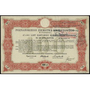 Poznańskie Ziemstwo Kredytowe, zestaw: 4% list zastawny konwersyjny na 10 i 100 złotych, 1.07.1925, Poznań