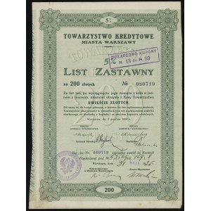 Towarzystwo Kredytowe miasta Warszawy, set of 4 mortgage bonds, 1924, Warsaw