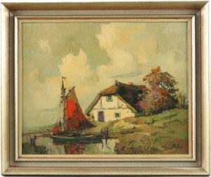 Rudolf Priebe, Żaglówka przed chatą rybacką, I poł. XX w.