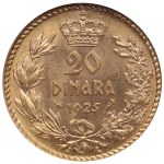 Yugoslavia, Kingdom of Serbs, Croats and Slovenes (Paris mint) 20 Dinara 1925 - Alexander I (1921-1929) - NGC MS 63