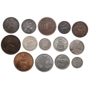 Gruppe von Münzen: Großbritannien, Kanada, Irland, Straits Settlements (14)
