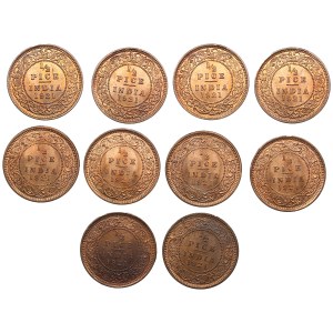 Group of coins: British India (Calcutta) ½ Pice 1921 - George V (1910-1936) (10)