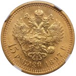 Russia (St. Petersburg mint) 15 Roubles 1897 АГ - Nicholas II (1894-1917) - NGC AU 58