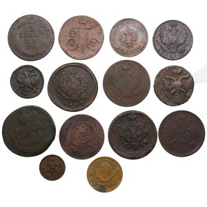 Group of coins: Russia 3, 2, 1, 1/2 & 1/4 Kopecks (14)