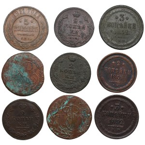 Group of coins: Russia 5, 3 & 2 Kopecks (9)